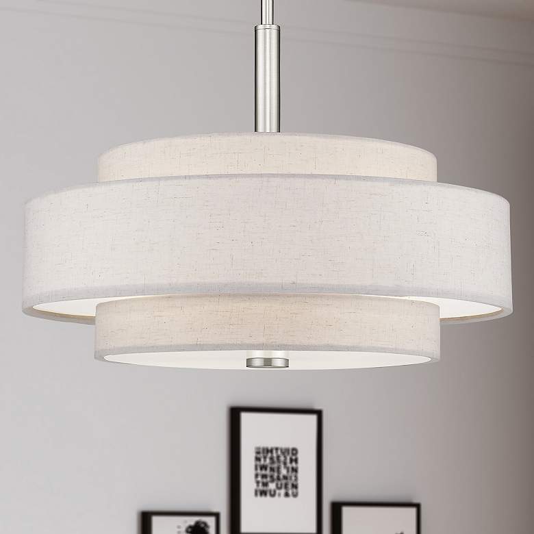 Image 1 Meridian 18" Wide Brushed Nickel Drum Pendant Light