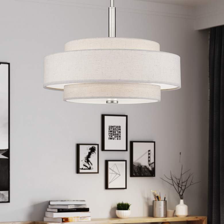 Image 6 Meridian 18" Wide Brushed Nickel Drum Pendant Light more views