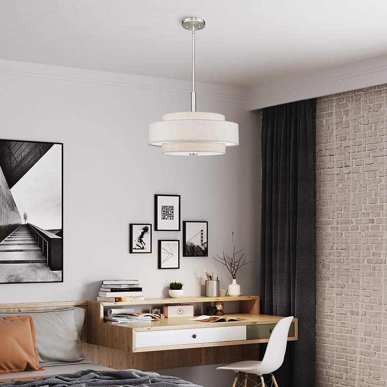 Image 7 Meridian 18" Wide Brushed Nickel Drum Pendant Light more views