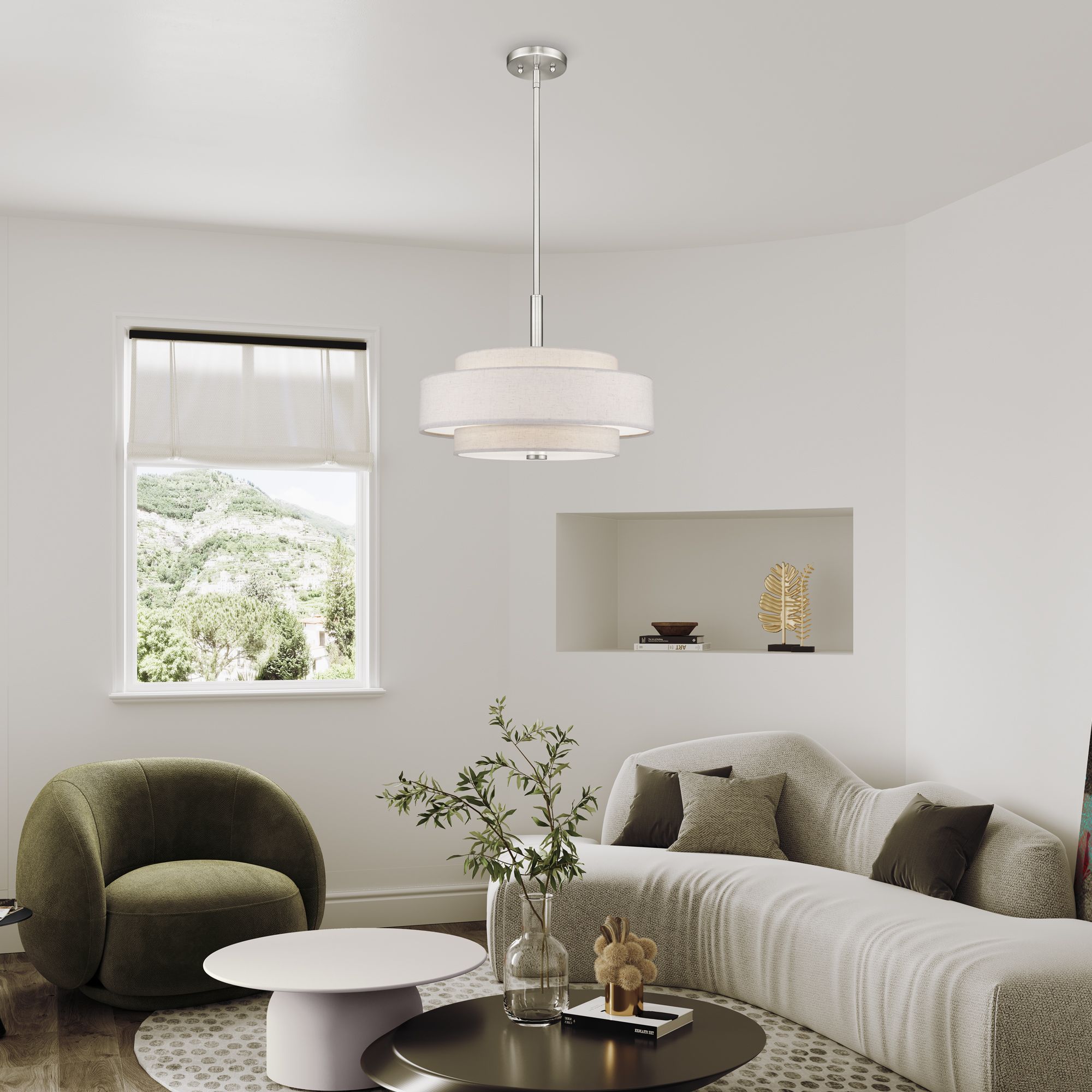 Meridian 18" Wide Brushed Nickel Drum Pendant Light