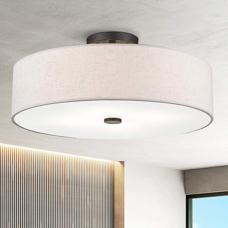 Image 2 Meridian 18" Wide English Bronze Drum Ceiling Light