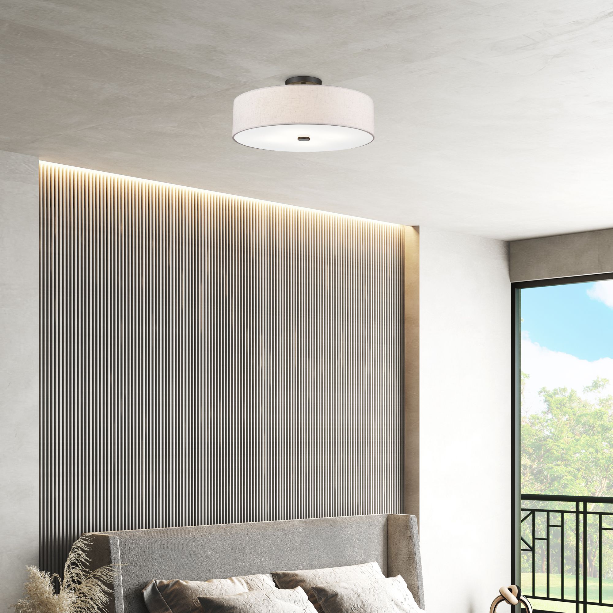 Meridian 18" Wide English Bronze Drum Ceiling Light in scene