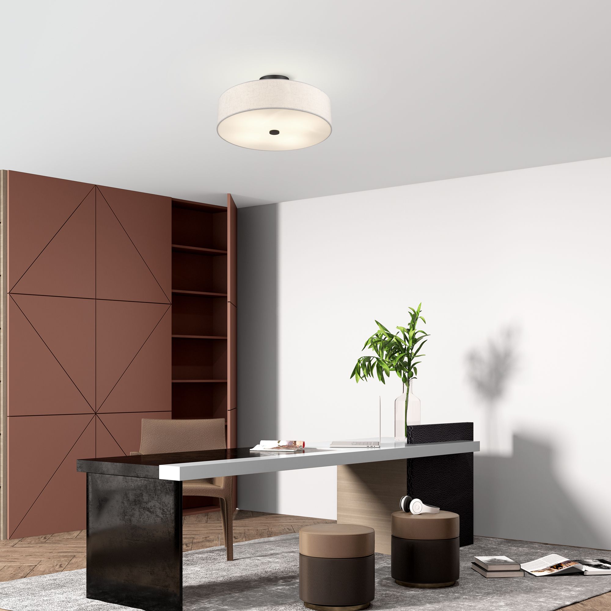 Meridian 18" Wide English Bronze Drum Ceiling Light in scene