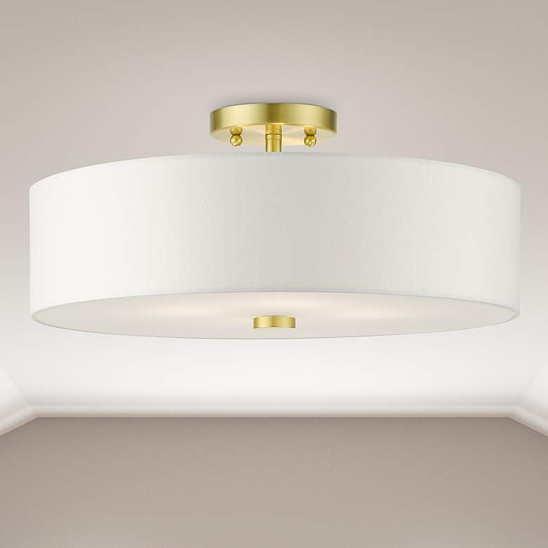 Image 2 Meridian 18" Wide Satin Brass Drum Ceiling Light