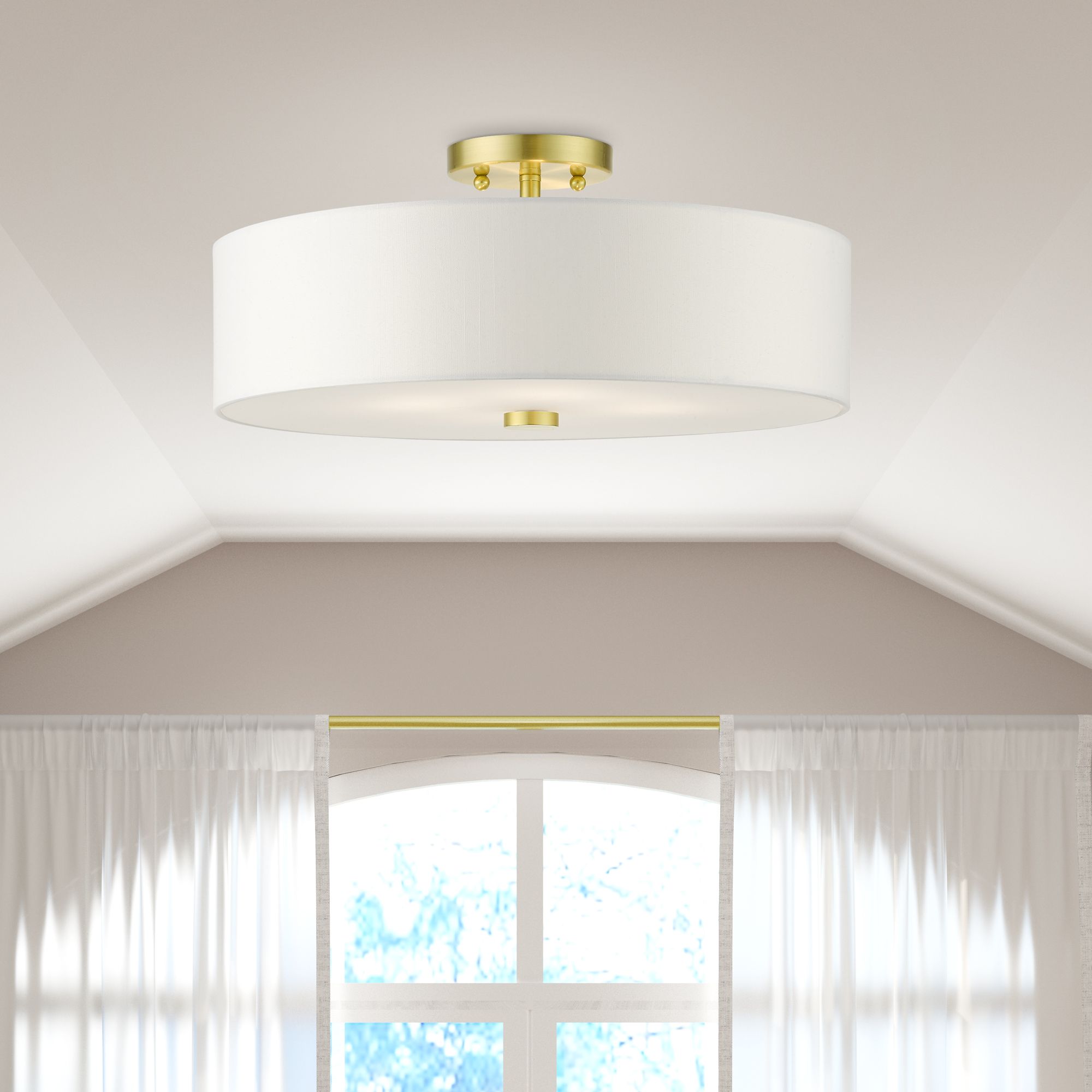 Meridian 18" Wide Satin Brass Drum Ceiling Light in scene