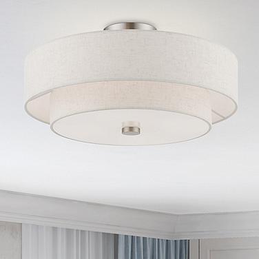 Meridian 18" Wide Brushed Nickel Double Drum Ceiling Light