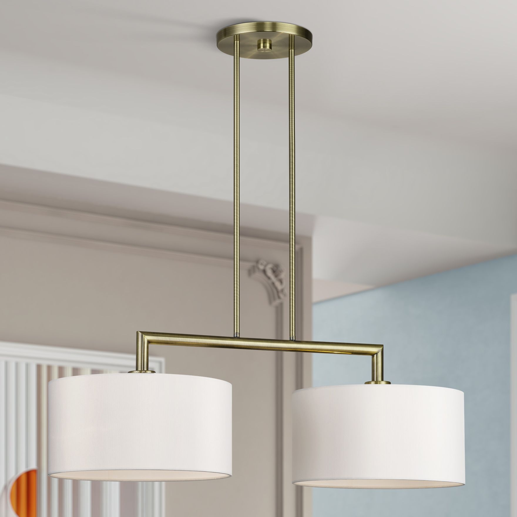 Meridian 2 Light Antique Brass Large Linear Chandelier