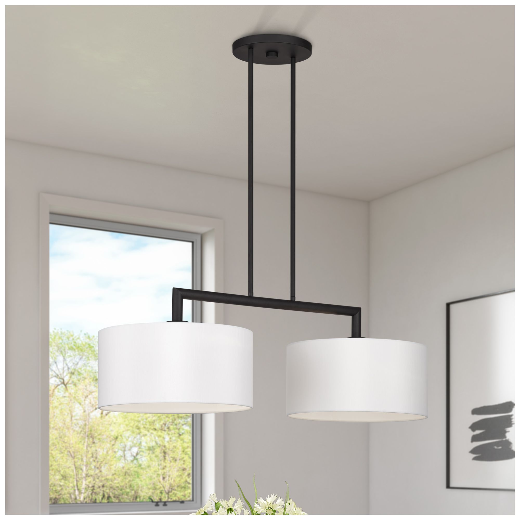 Meridian 2 Light Black Large Linear Chandelier