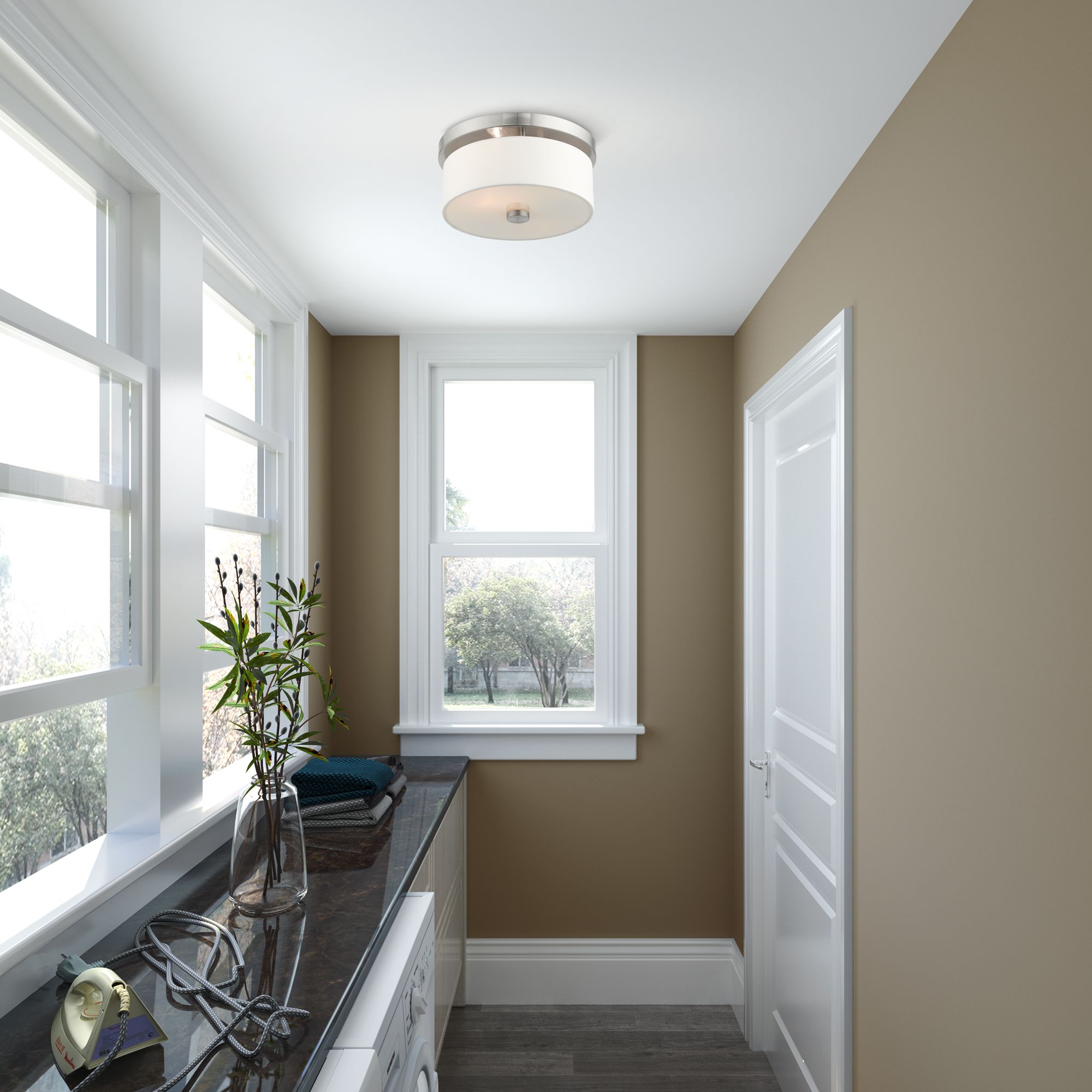 Meridian 2 Light Brushed Nickel Ceiling Mount