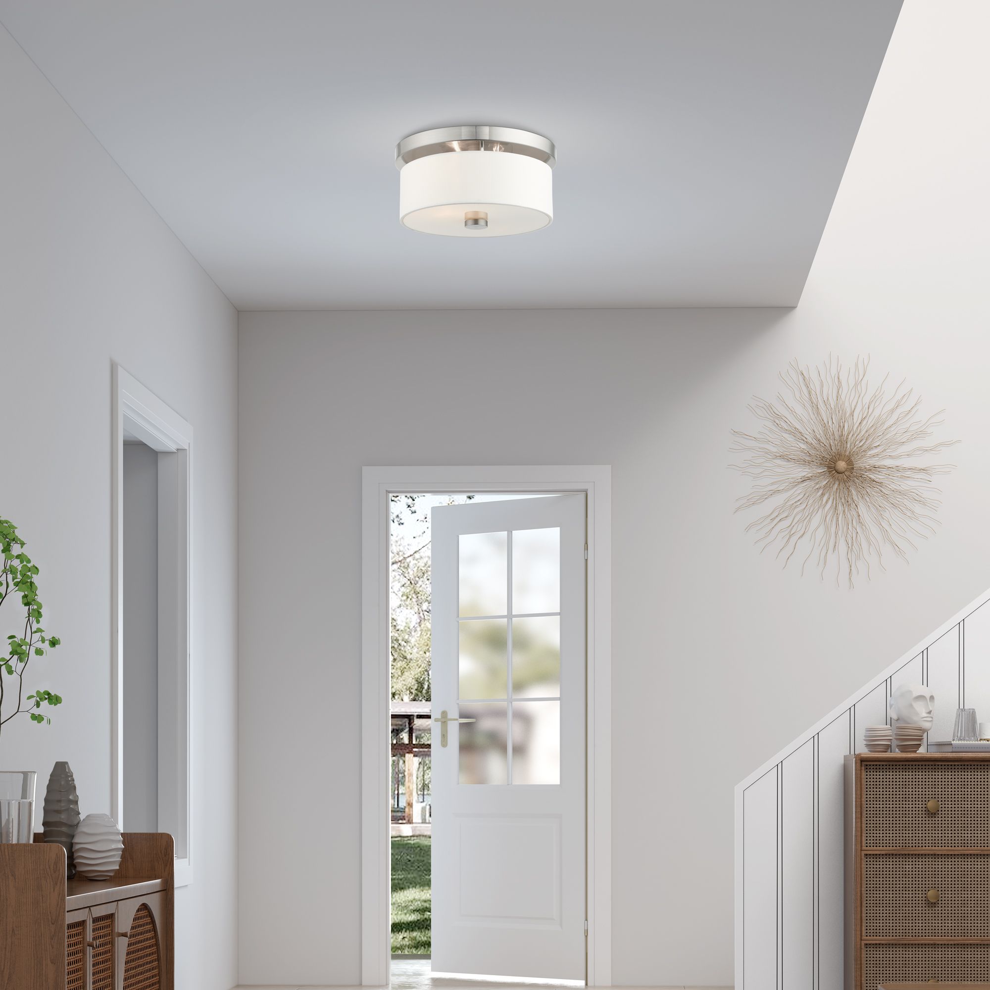 Meridian 2 Light Brushed Nickel Ceiling Mount