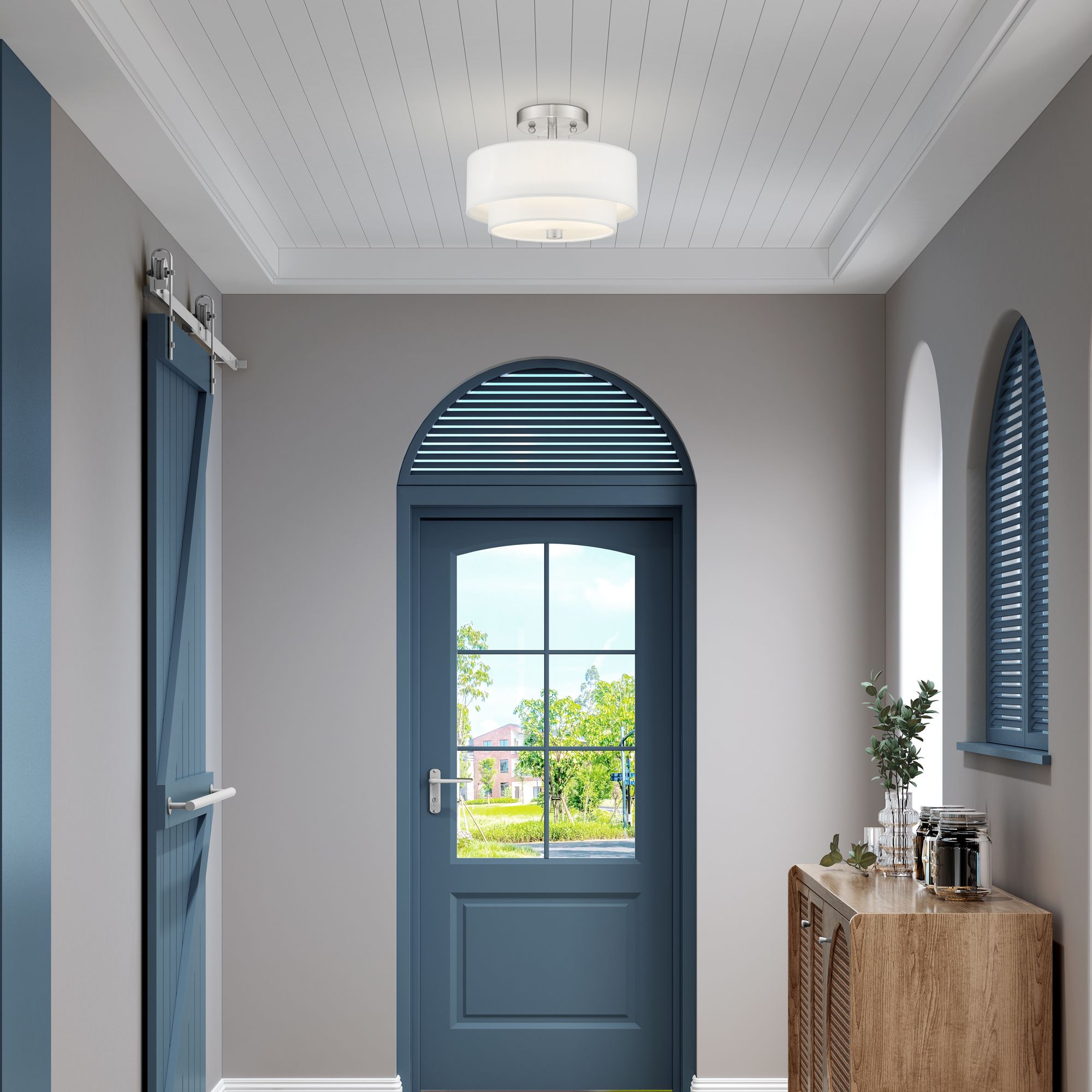 Meridian 2 Light Brushed Nickel Ceiling Mount