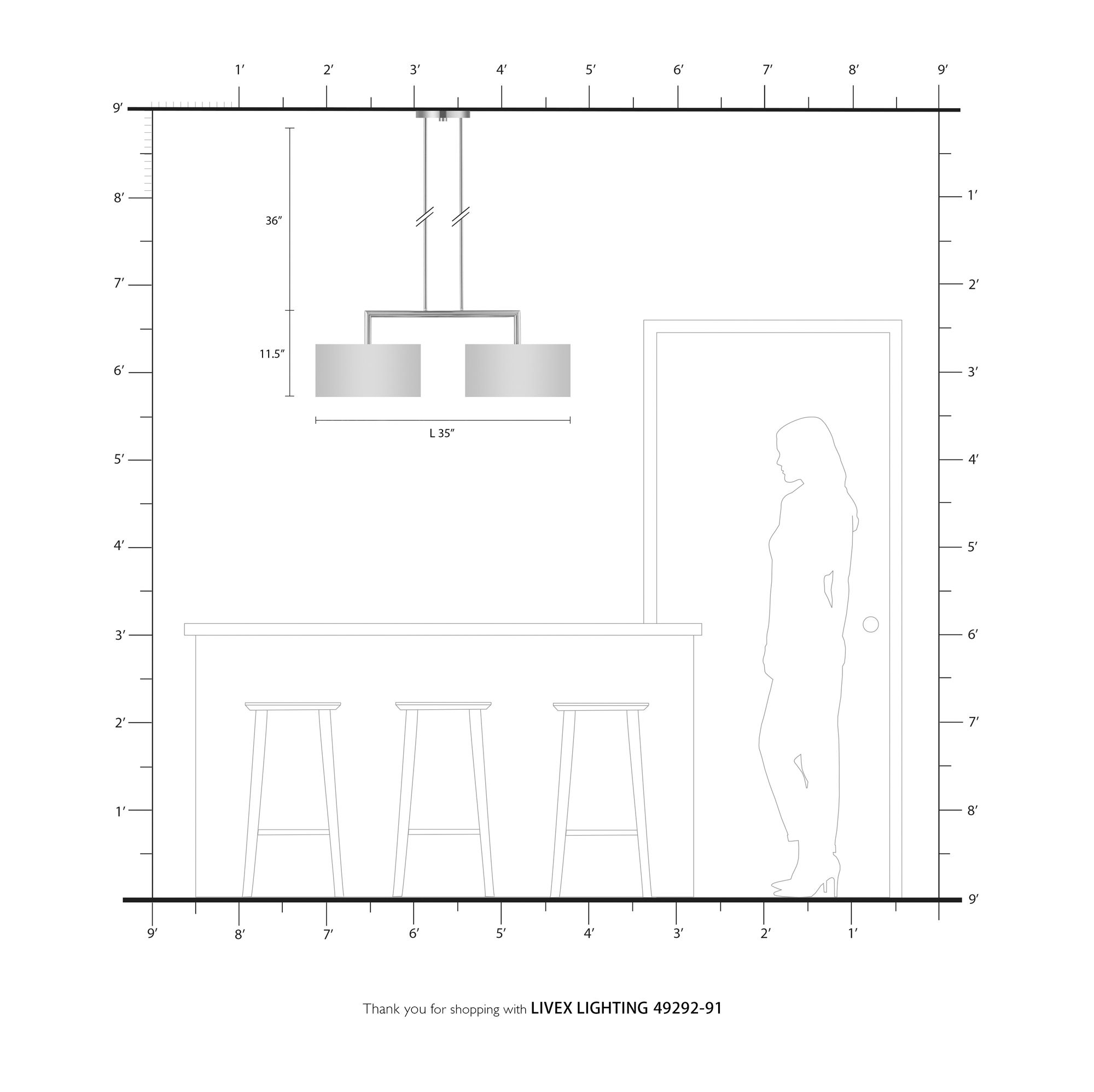 Meridian 2 Light Brushed Nickel Linear Chandelier