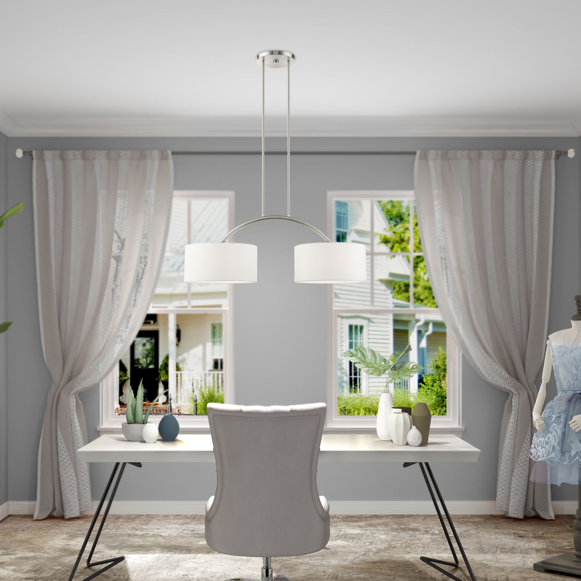 Meridian 2 Light Brushed Nickel Linear Chandelier