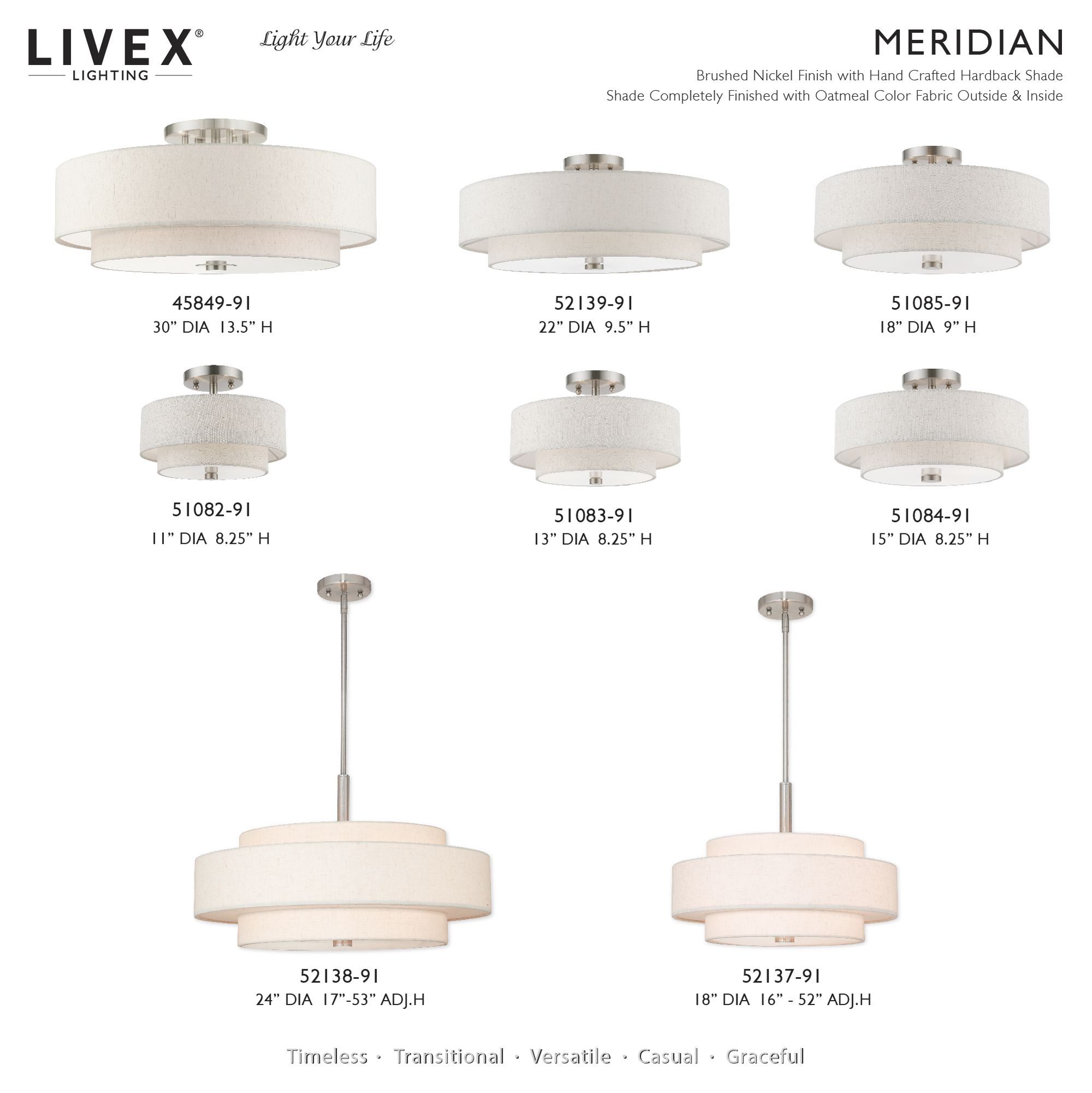 Meridian 2 Light Brushed Nickel Semi-Flush