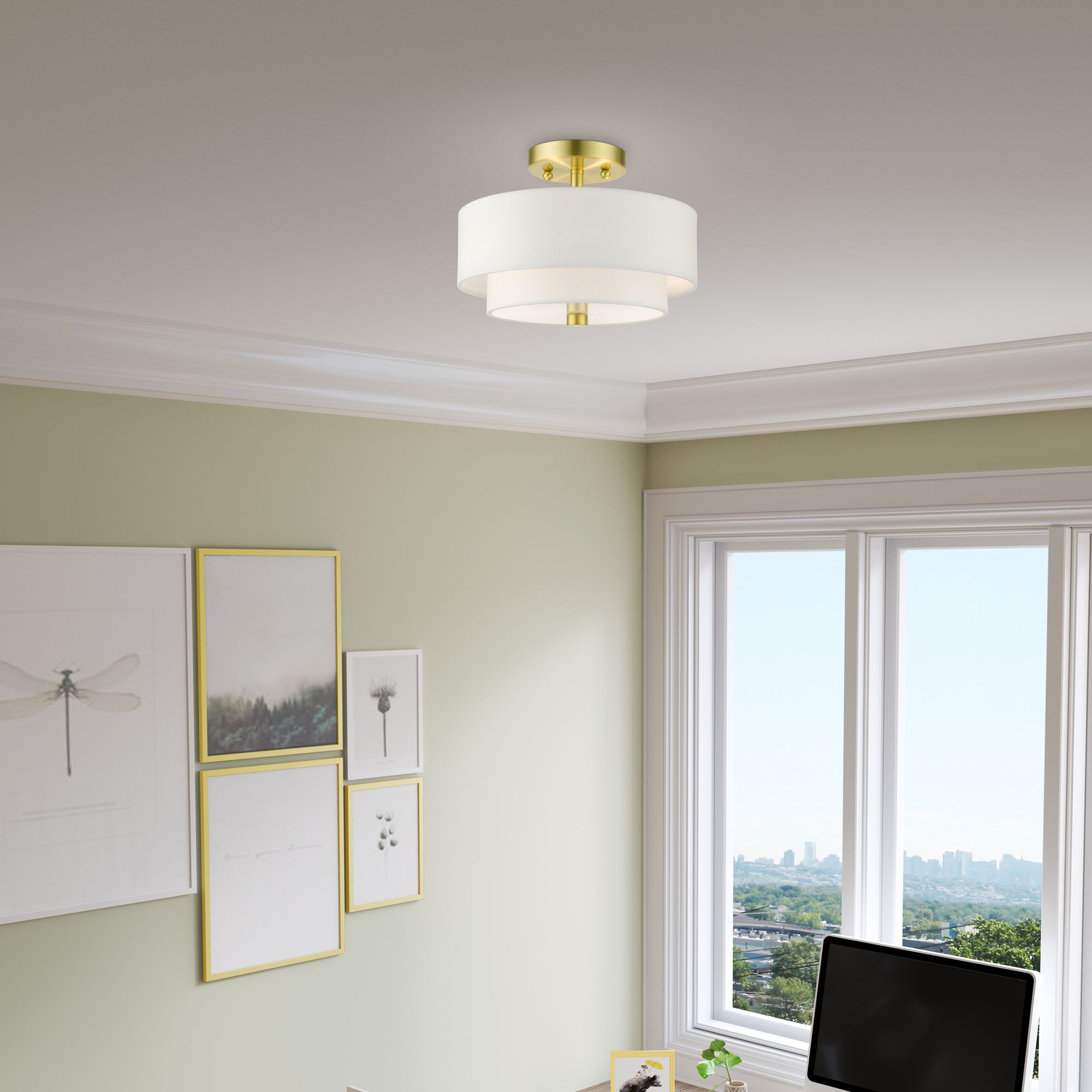 Meridian 2 Light Satin Brass Semi Flush