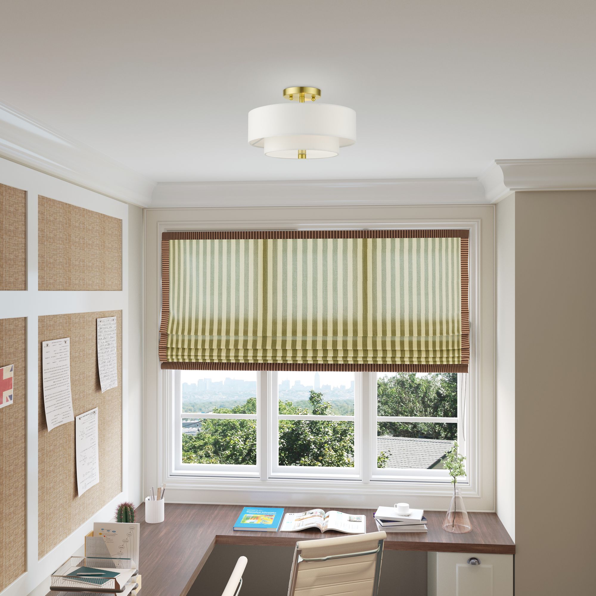 Meridian 2 Light Satin Brass Semi Flush