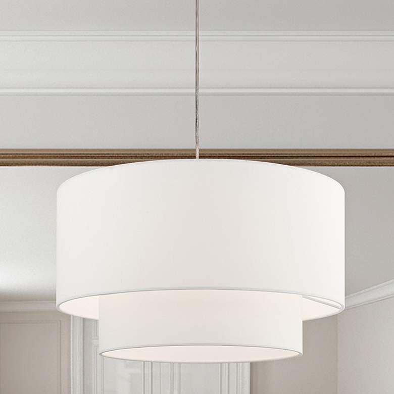 Image 1 Meridian 20" Wide Brushed Nickel 2-Tier Drum Pendant Light