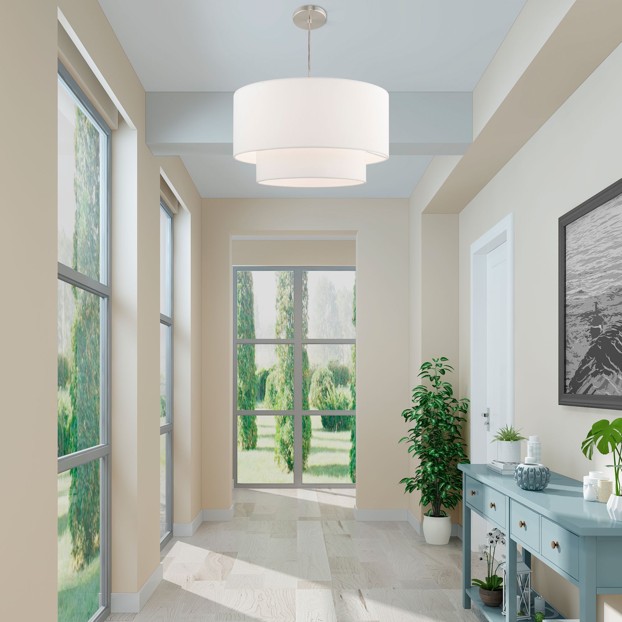 Meridian 20" Wide Brushed Nickel 2-Tier Drum Pendant Light