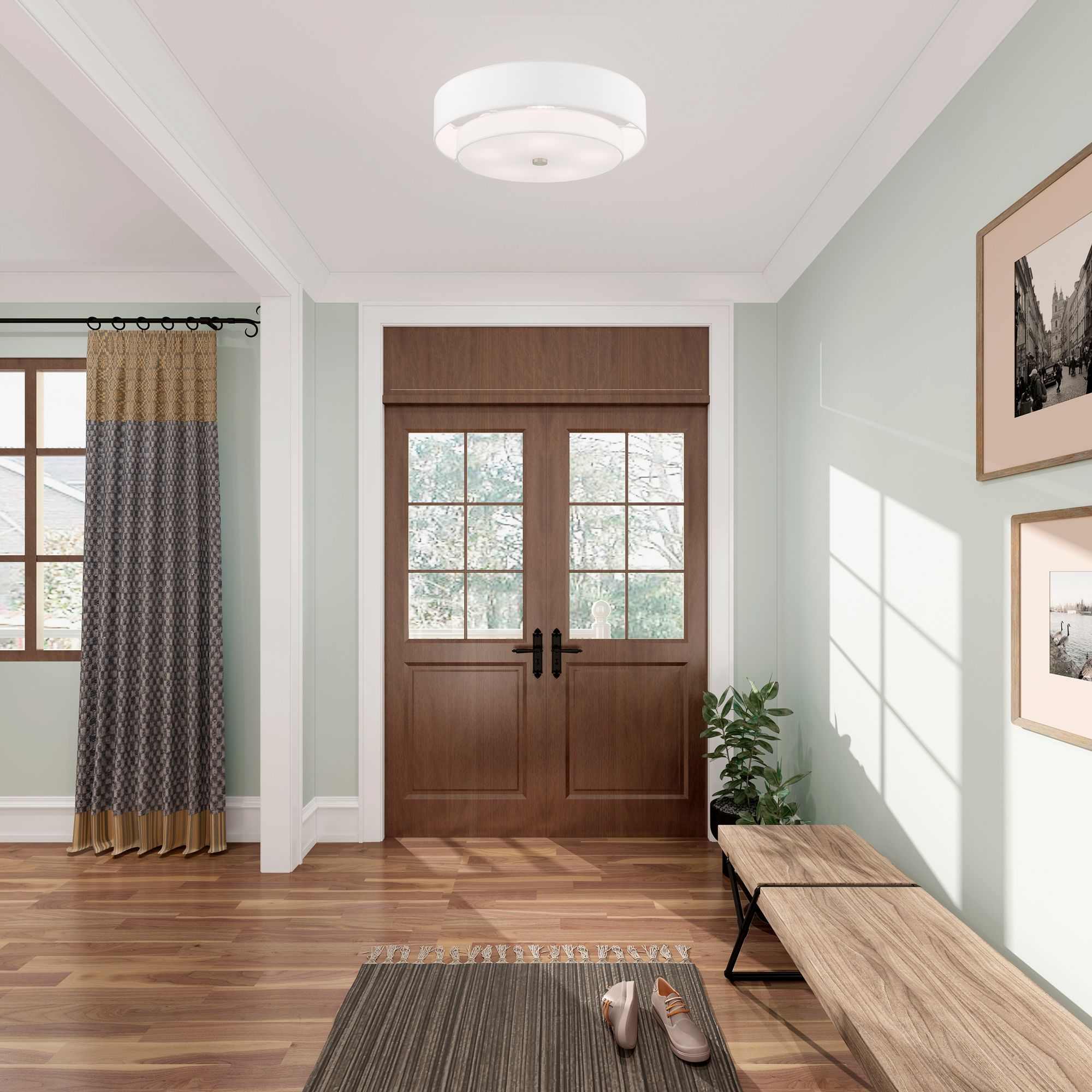 Meridian 22" Wide Brushed Nickel Double Drum Ceiling Light in scene