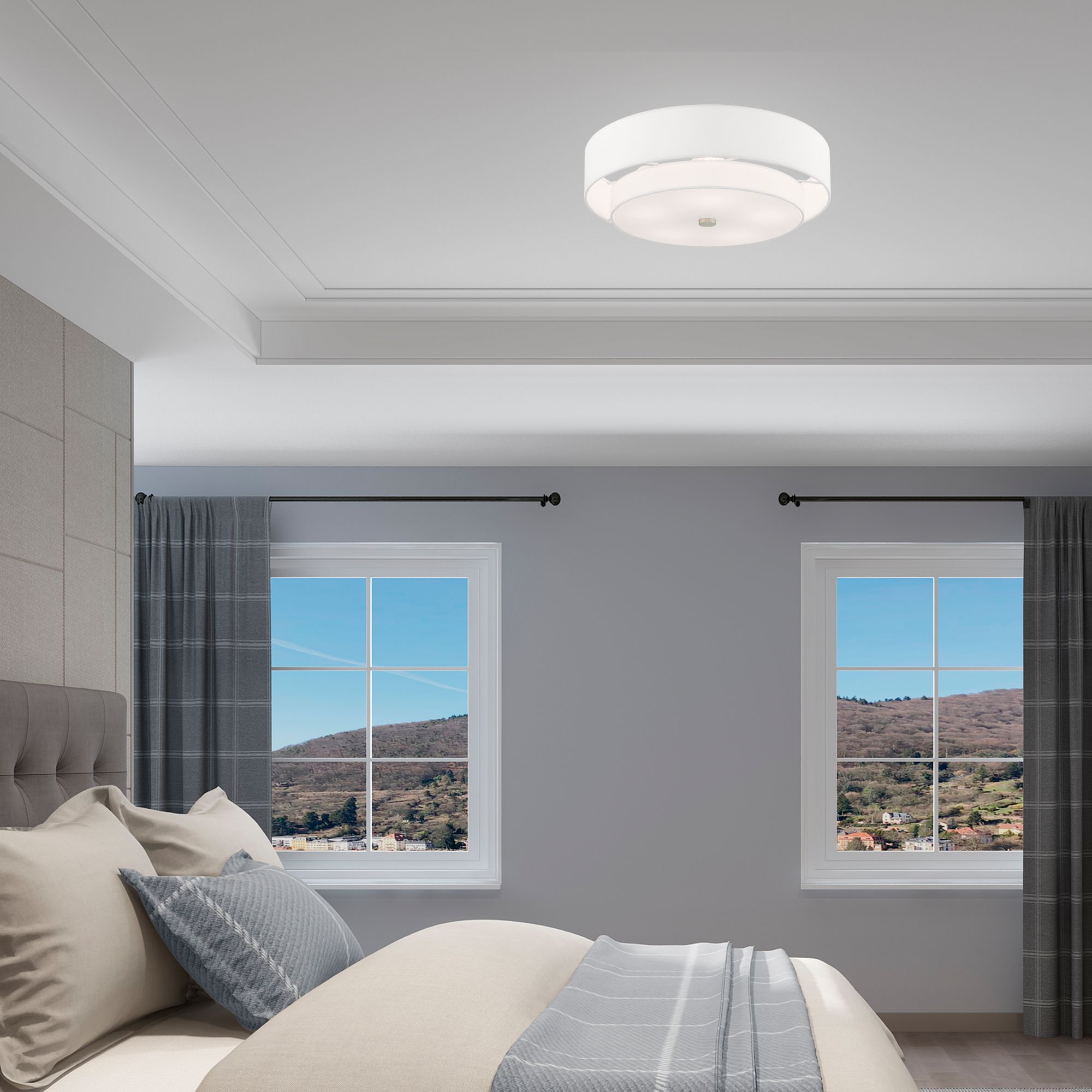 Meridian 22" Wide Brushed Nickel Double Drum Ceiling Light in scene