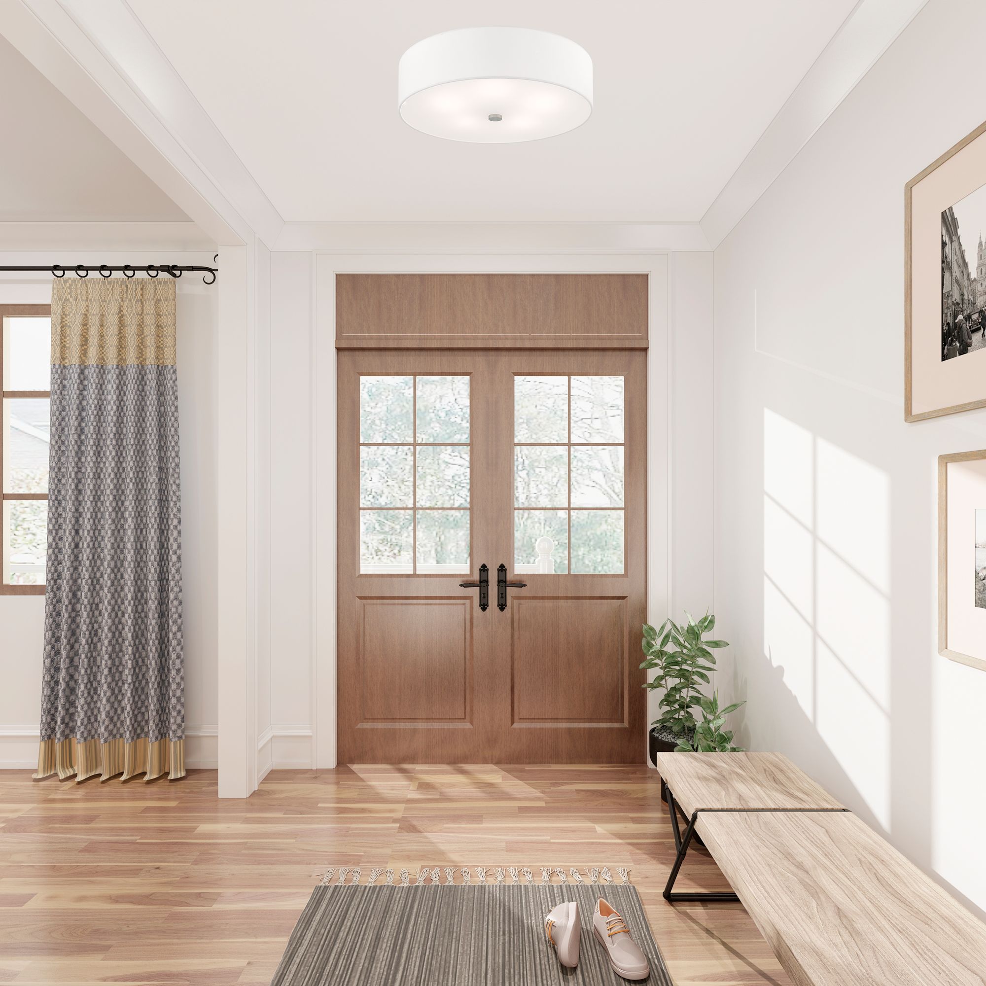 Meridian 22" Wide Brushed Nickel Drum Ceiling Light in scene