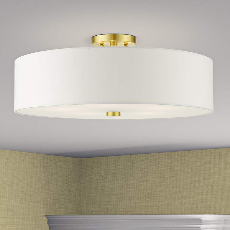Image 1 Meridian 22" Wide Satin Brass Drum Ceiling Light