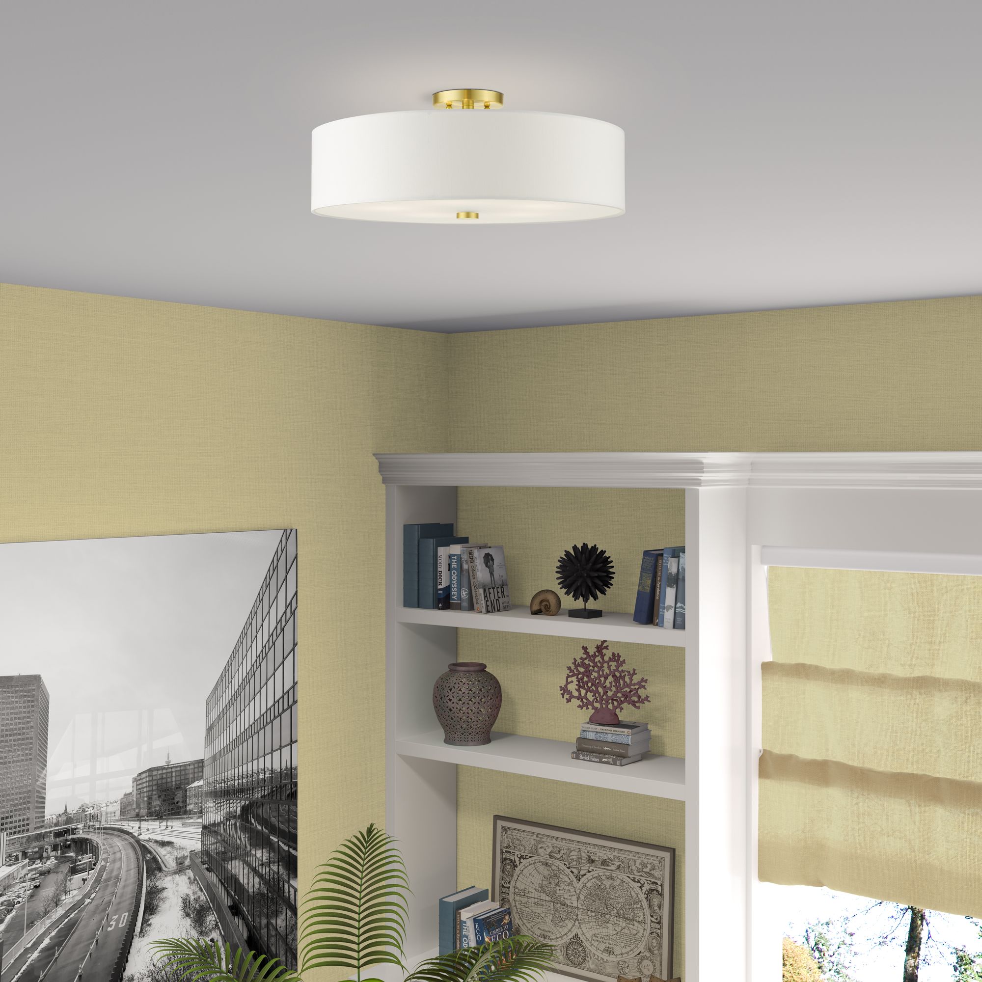 Meridian 22" Wide Satin Brass Drum Ceiling Light
