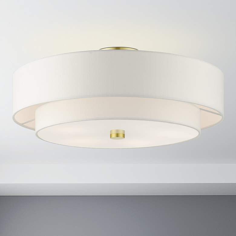 Image 2 Meridian 22" Wide Satin Brass Off-White Ceiling Light