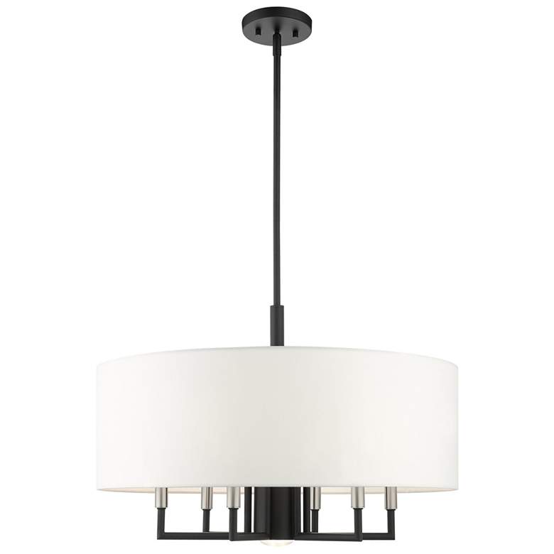 Image 1 Meridian 24" Wide Black 6-Light Drum Shade Chandelier