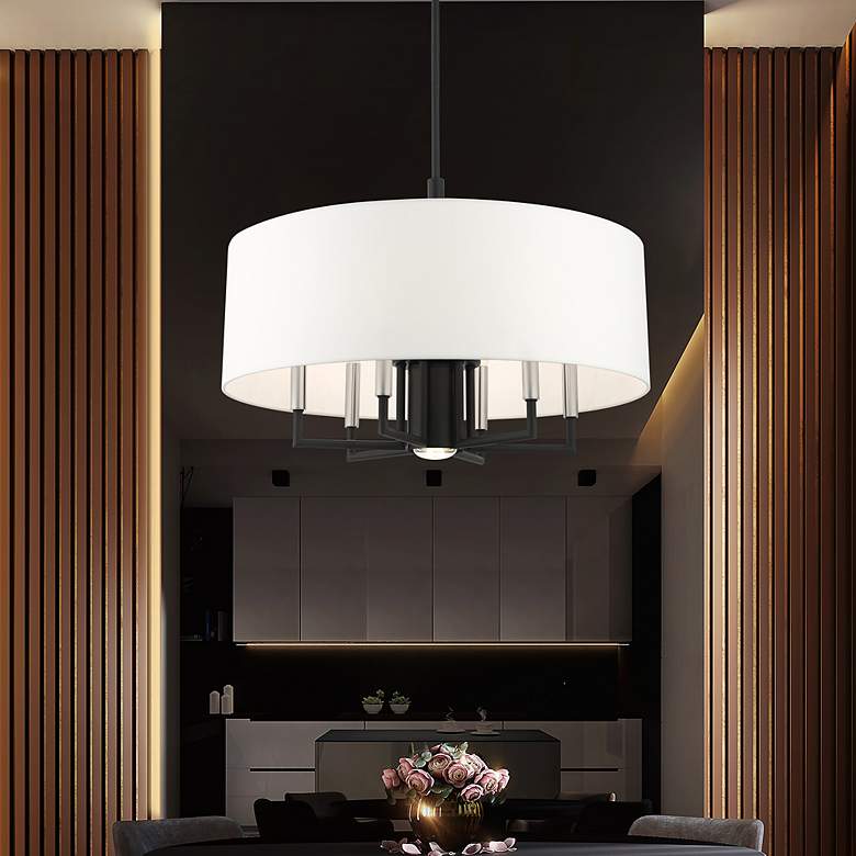 Image 1 Meridian 24" Wide Black 6-Light Drum Shade Chandelier