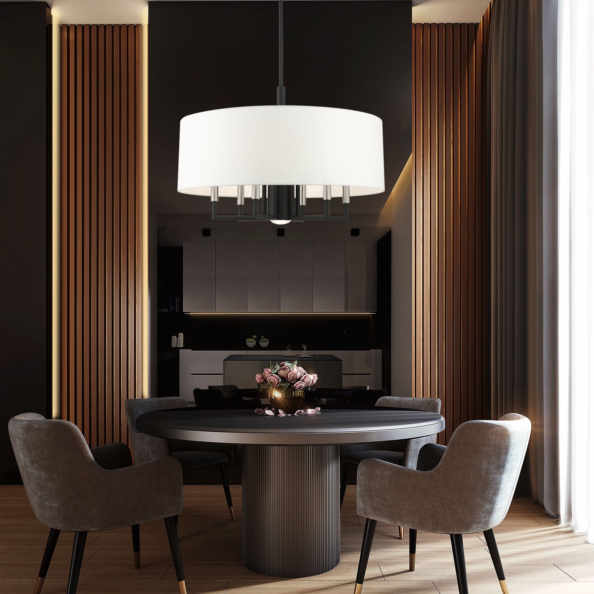 Meridian 24" Wide Black 6-Light Drum Shade Chandelier