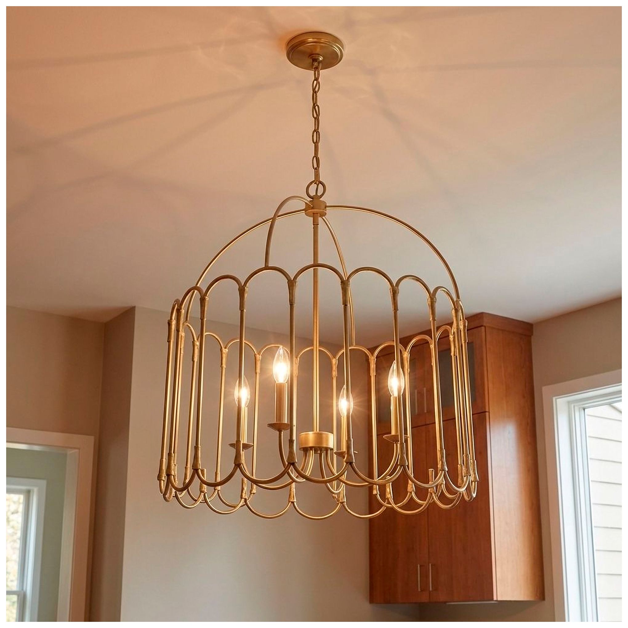 Image 2 Meridian 24" Wide Natural Brass 4-Light Pendant more views