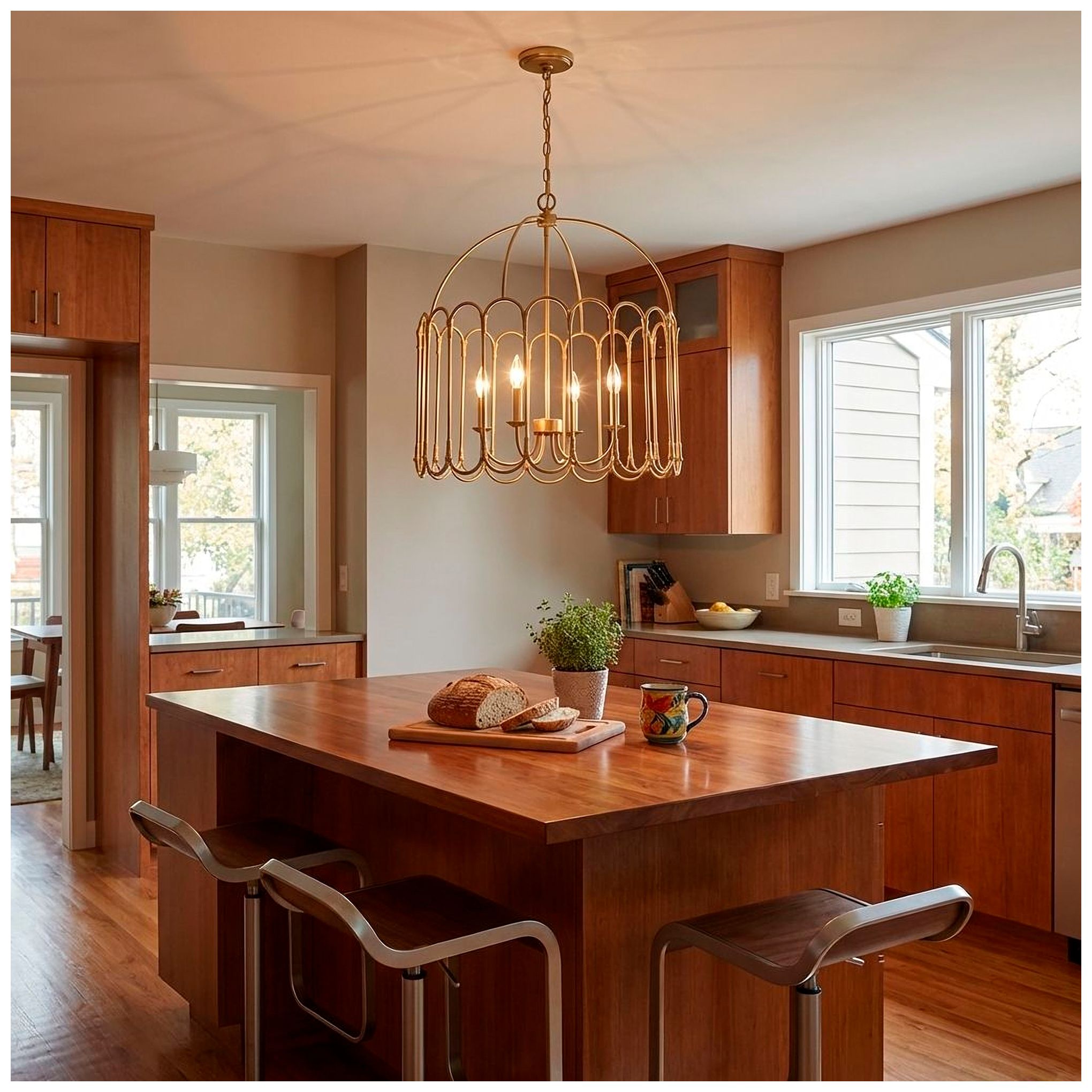 Image 4 Meridian 24" Wide Natural Brass 4-Light Pendant more views