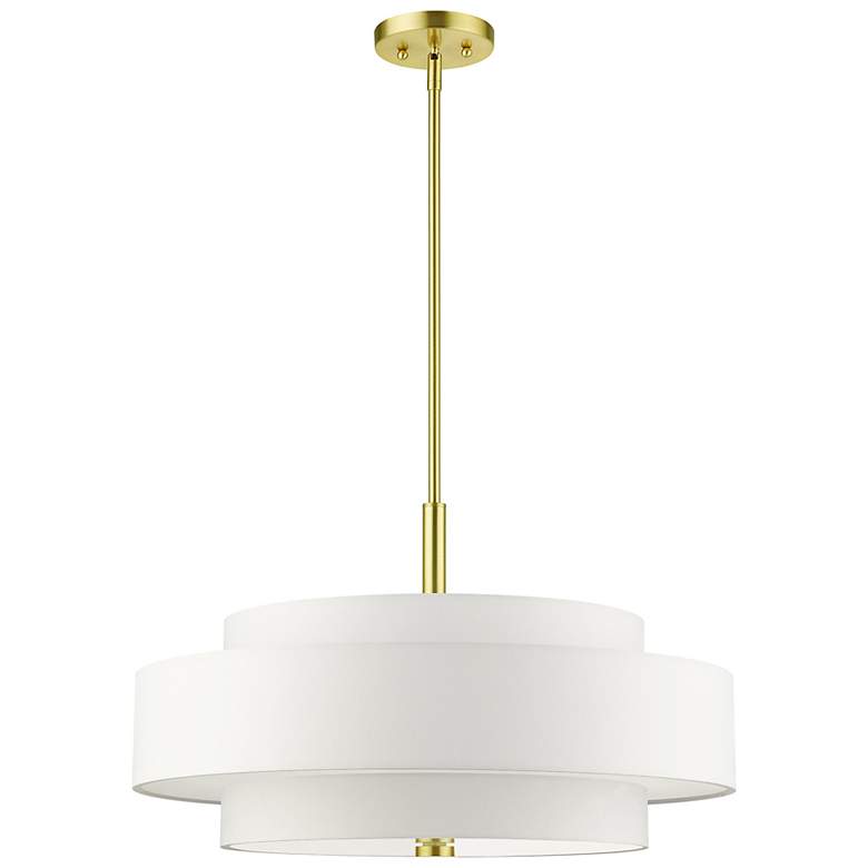 Image 6 Meridian 24" Wide Satin Brass 3-Tier Drum Chandelier more views