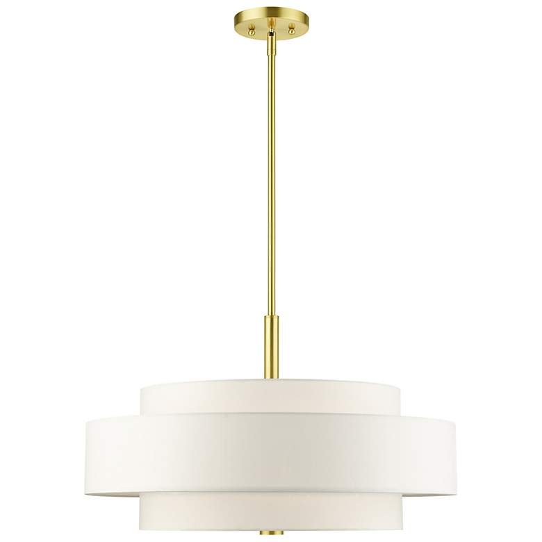 Image 7 Meridian 24" Wide Satin Brass 3-Tier Drum Chandelier more views