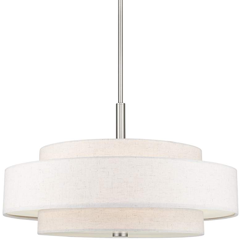 Image 3 Meridian 24 inchW Brushed Nickel Double-Drum Shade Pendant Light