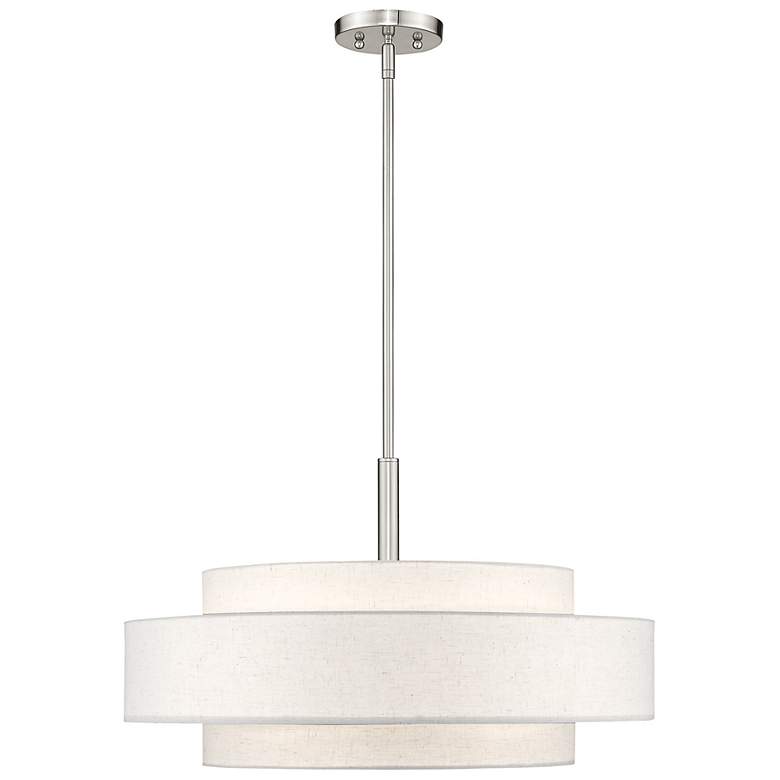 Image 5 Meridian 24 inchW Brushed Nickel Double-Drum Shade Pendant Light more views