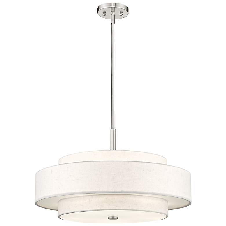 Image 6 Meridian 24 inchW Brushed Nickel Double-Drum Shade Pendant Light more views