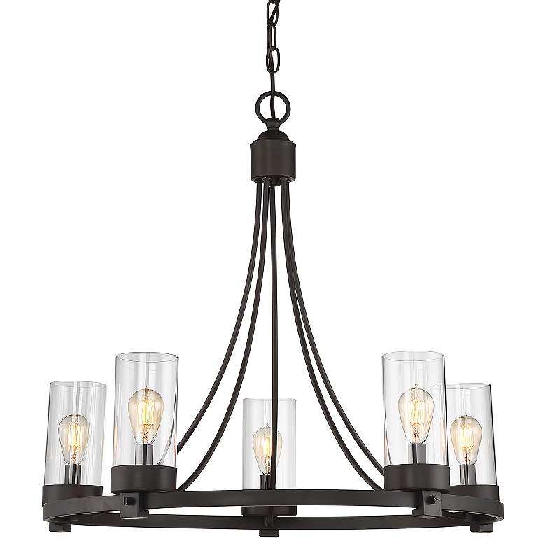 Image 1 Meridian 26" Wide Oil-Rubbed Bronze 5-Light Chandelier