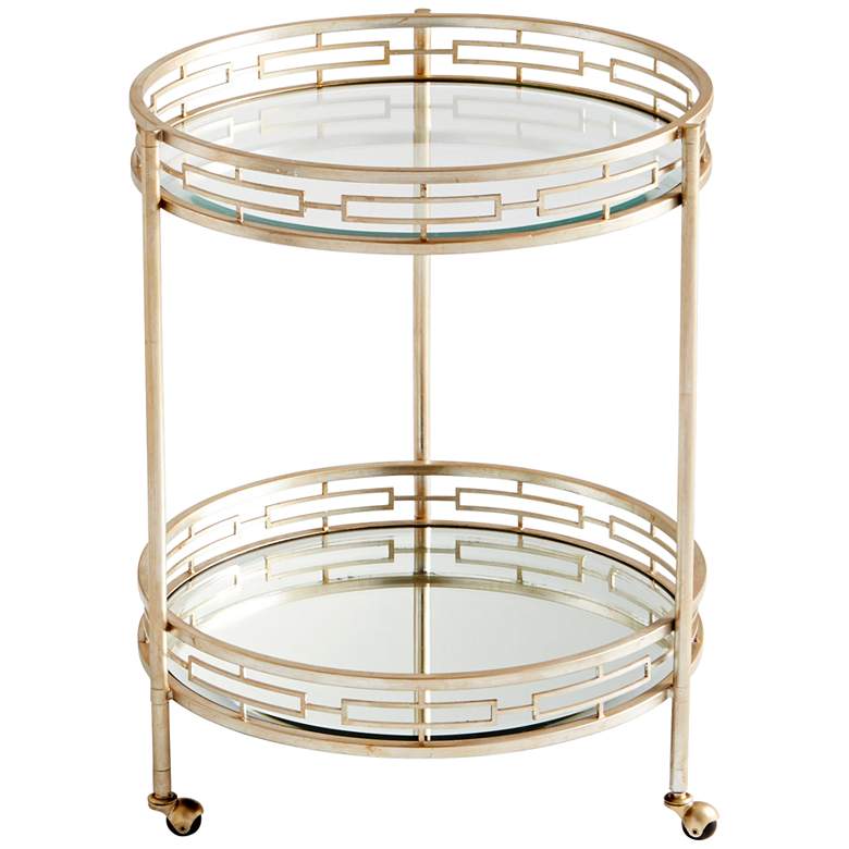 Image 1 Meridian 27 inch Wide Antique Silver and Glass Round Bar Cart