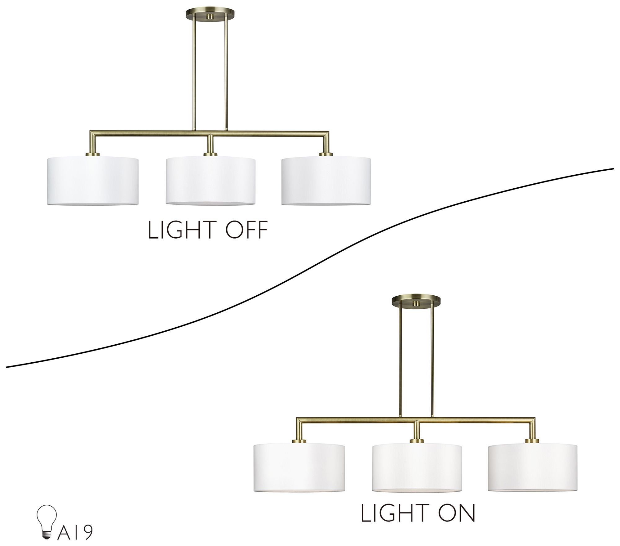 Meridian 3 Light Antique Brass Extra Large Linear Chandelier