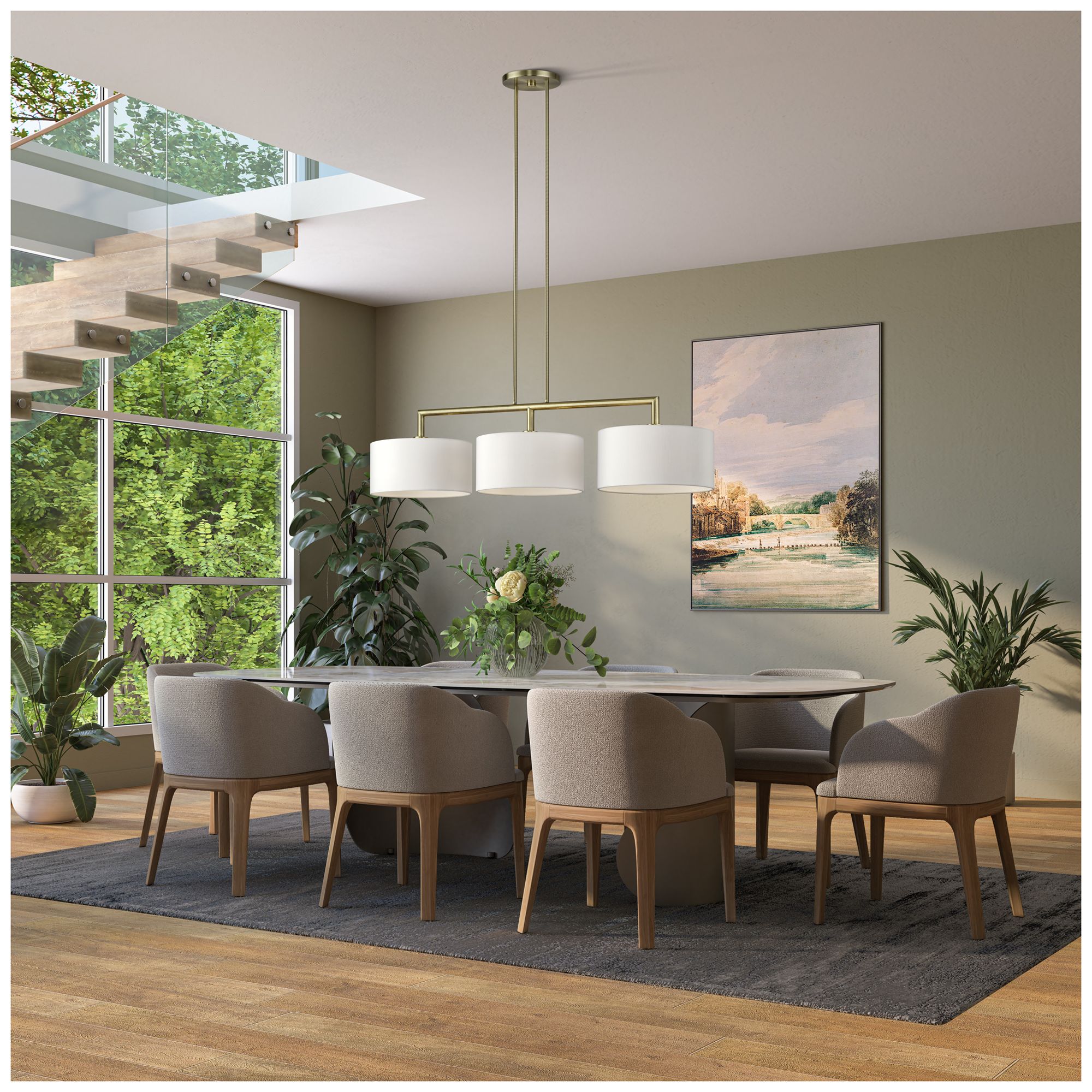 Meridian 3 Light Antique Brass Extra Large Linear Chandelier