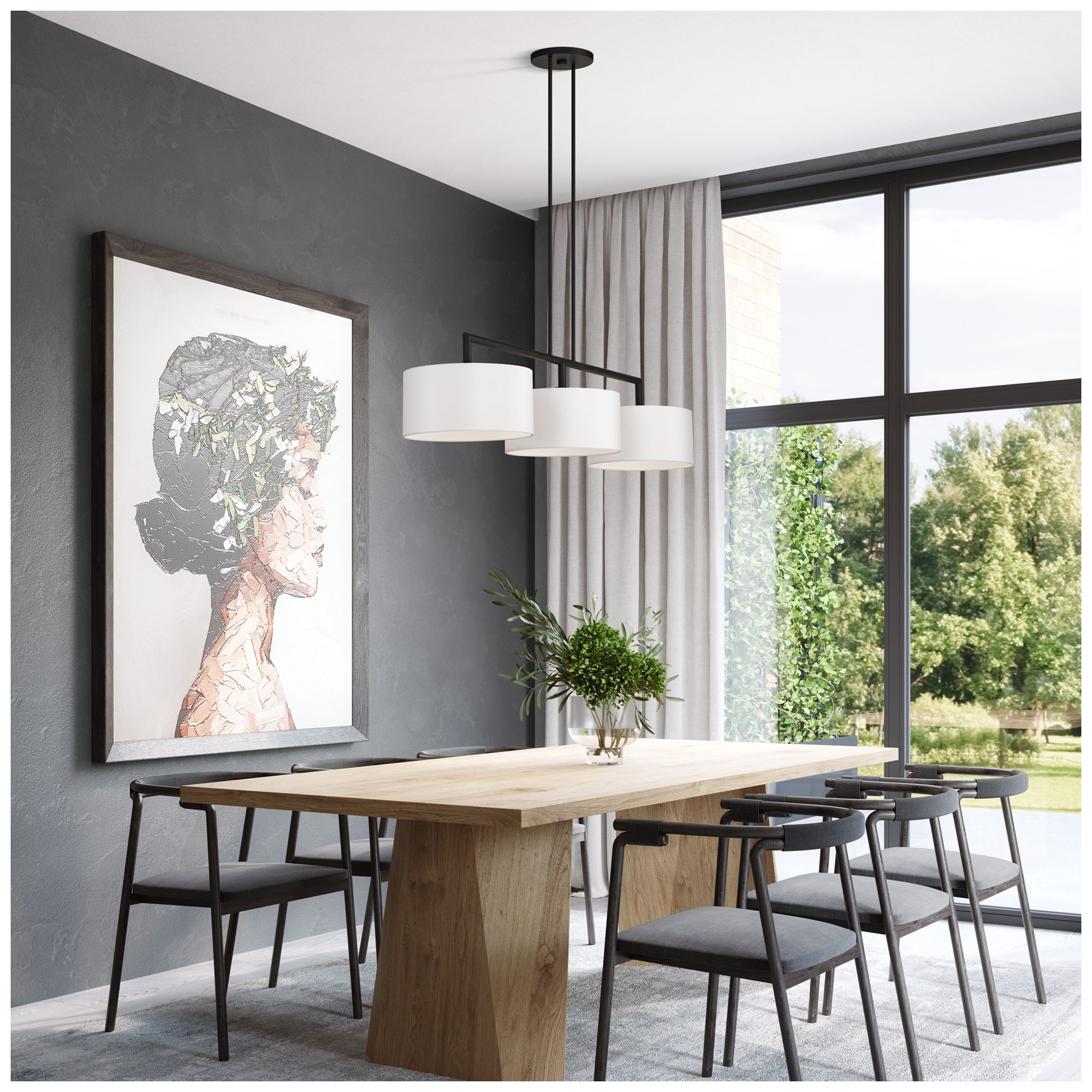 Meridian 3 Light Black Extra Large Linear Chandelier