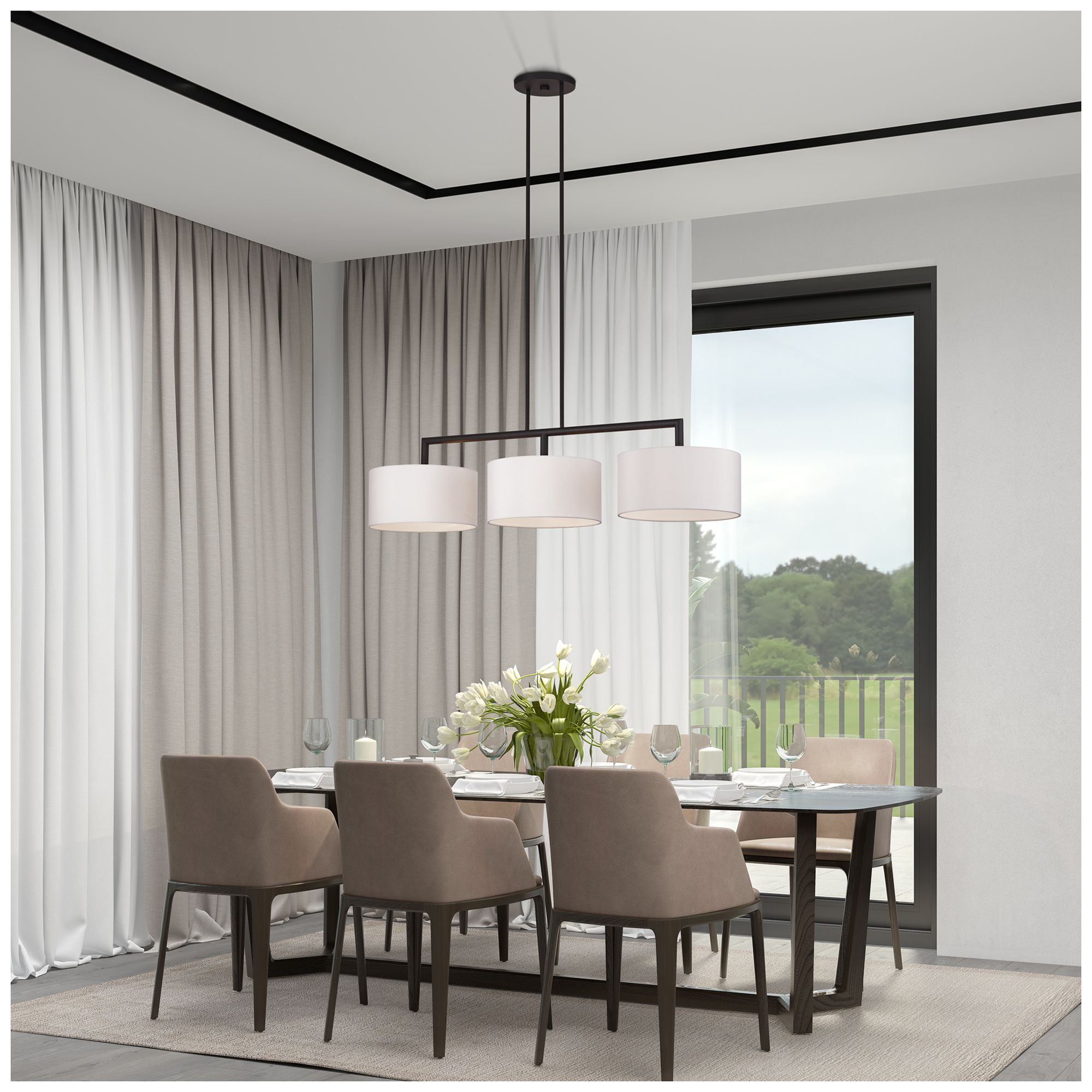 Meridian 3 Light Bronze Extra Large Linear Chandelier