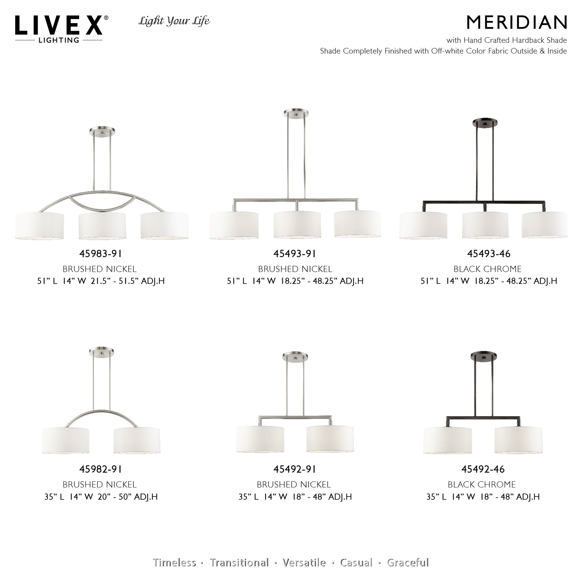 Meridian 3 Light Brushed Nickel Linear Chandelier