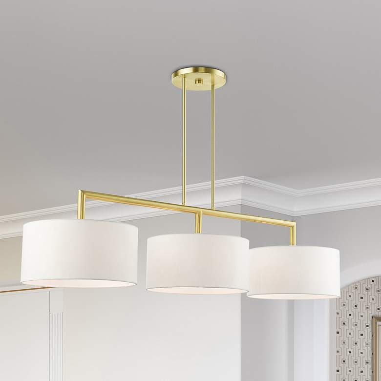 Image 1 Meridian 3 Light Satin Brass Linear Chandelier