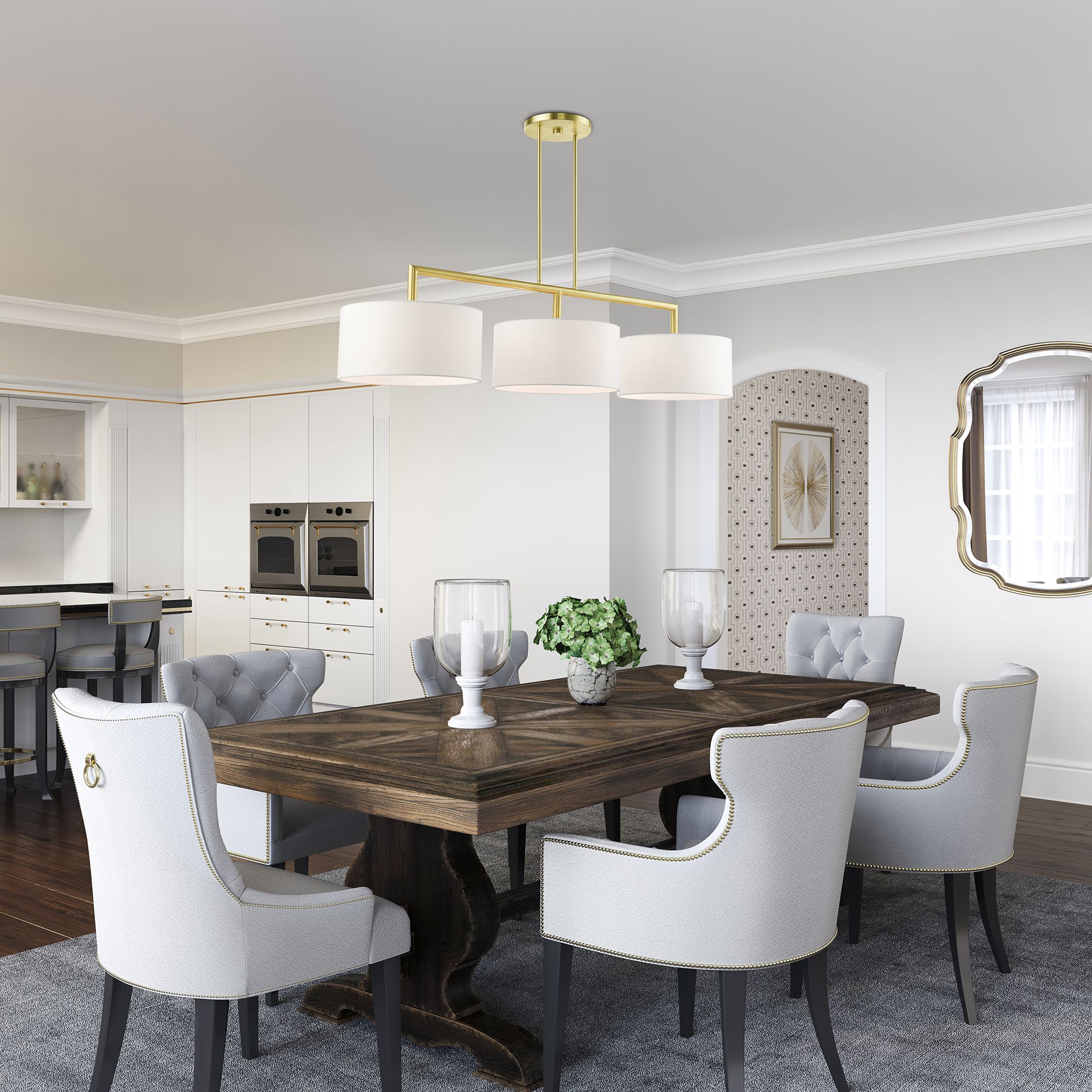 Meridian 3 Light Satin Brass Linear Chandelier