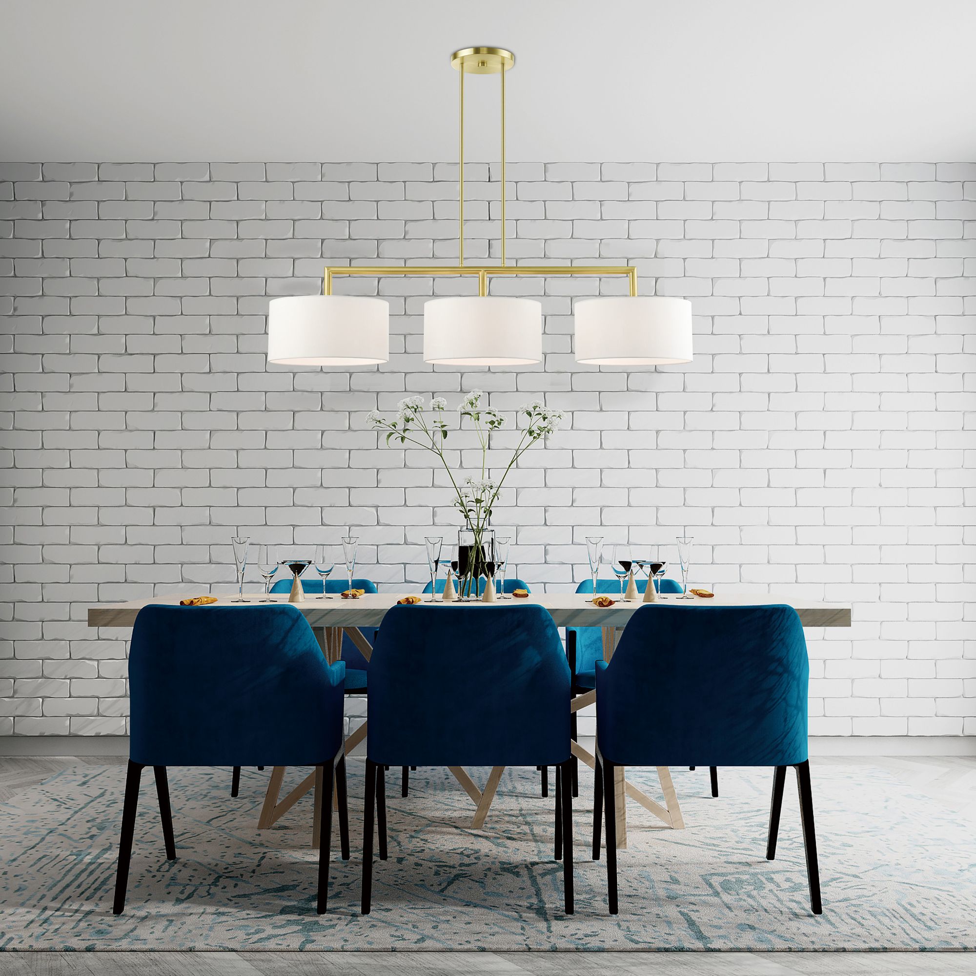 Meridian 3 Light Satin Brass Linear Chandelier