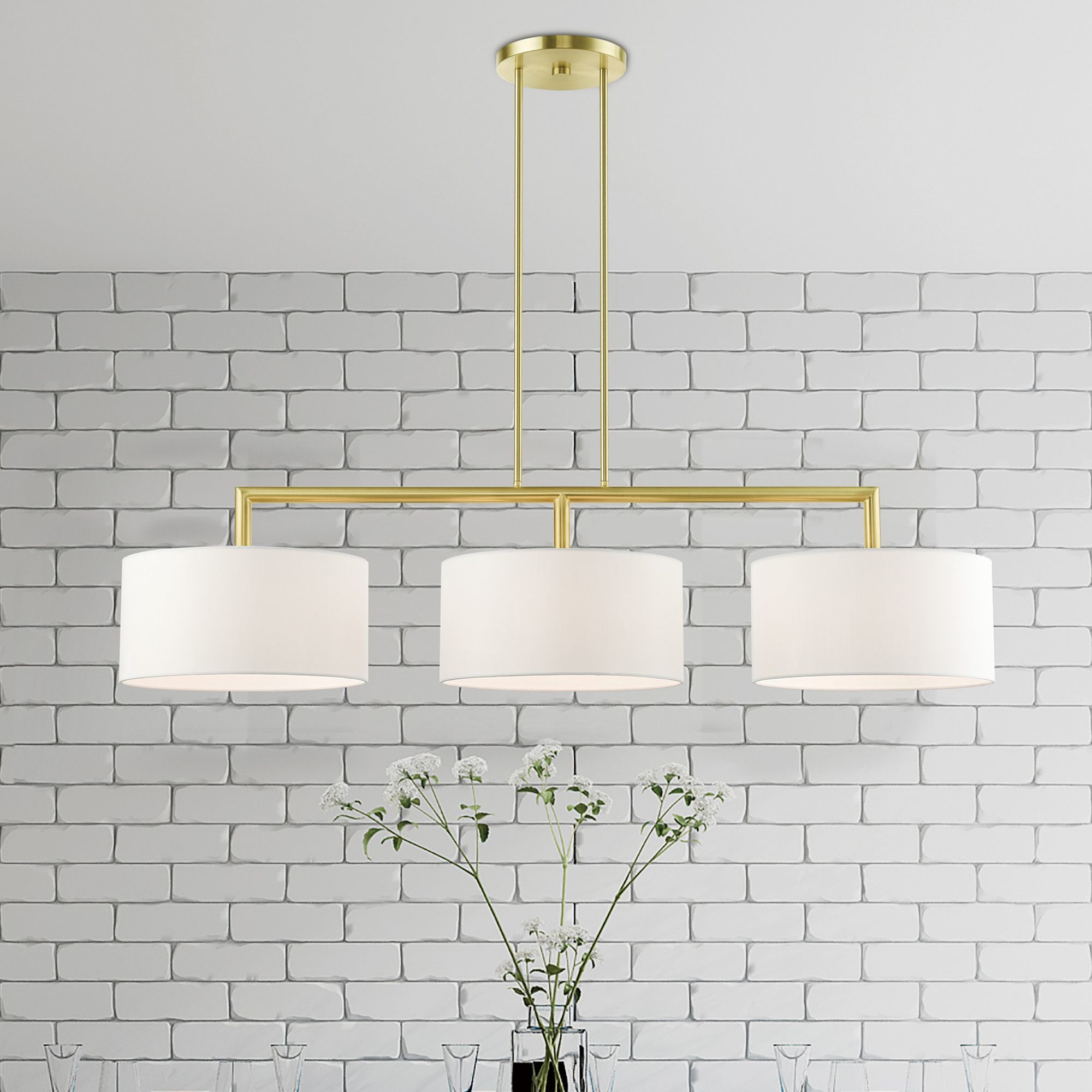 Meridian 3 Light Satin Brass Linear Chandelier
