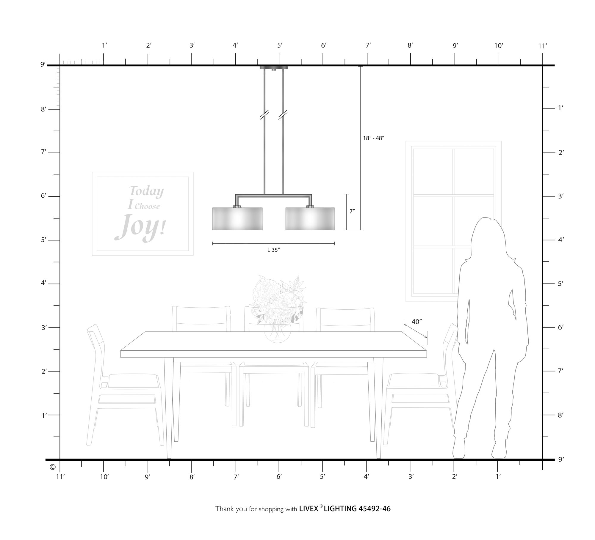 Meridian 35" Wide Black Chrome 2-Light Linear Chandelier